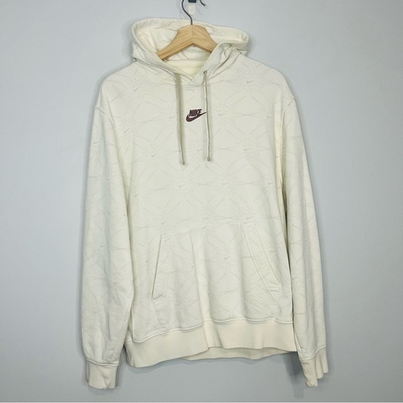 Nike Cream AOP Center Swoosh Terry Fleece Hoodie Medium - Picture 2 of 8